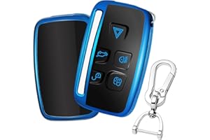 QBUC Car Key Cover for 5 Button Soft TPU with Keychain Anti-dust Protection Car Remote Key Fob Case Cover (Blue)