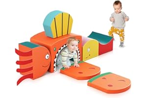 nmoiww Baby Foam Building Blocks, with Slide, Multiple Size Arches for Indoor Climbing, Large Building Blocks for Babies and Toddlers (Ocean Shark- colorful 6)