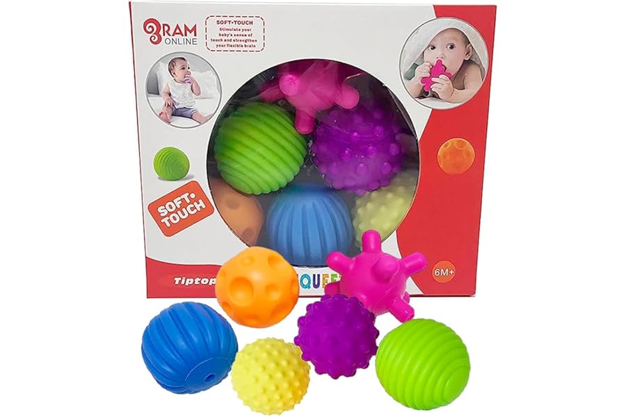 Ram© 6 X Multicoloured Textured Sensory Baby Balls Sensory Teething Exploration Balls And Engagement Balls