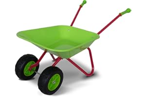 Topwell Kids Wheelbarrow Outdoor Toy Barrow Dual-Wheel Barrow For Child Metal Construction Garden Beach Wheel Barrow-Red/Green