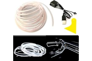 Balabaxer Blanco LED Azul para Interior de Auto, Cable Neón de 3M con Alimentación USB 5V y Protección de Fusible, para Decoración de Interiores Automotrices, con Borde de Costura de 6mm