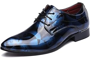JOYTO Chaussure Homme Cuir, Lacets Derby Mariage Cuir Vernis Dressing Oxford Business Marron Rouge Bleu Gris 37-48
