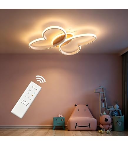 Plafonnier LED Enfant Papillon Rose Dimmable 82 Cm – Lumière Chaude/Neutre/Blanche – Télécommande & Veilleuse