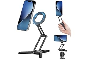 CAMOLO Magnetyczny uchwyt na statyw do telefonu, składany statyw do telefonu z otworem na śrubę 1/4 cala, uchwyt na smartfona kompatybilny z serią iPhone 16/15/14/13/12, mini statyw do wideo, vlogów, podróży