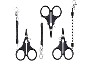 ABVSDU 3 Pieces Fishing Scissors, Stainless Steel Fishing Line Cutter &braided Line Cutter, Cutter with Titanium Coating Fishing with Hook and Retractable Coil Lanyards Fishing Accessories (Black)