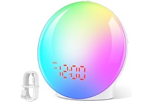 Bawoo Sunrise Alarm Clock Wake Up Light,Sunrise/Sunset Simulation,Dual Alarms,7 Colors Atmosphere Lamp 7 Natural Sound,Snooze and FM Radio,Bedside Night Lamp for Kids Adults,Full Screen