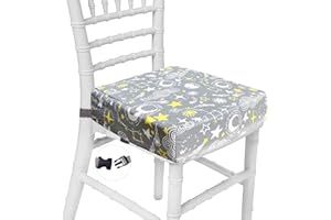 Taeku Asiento Elevador, Desmontable Sillas Gruesas Cojín Elevador Niños con Hebillas Seguridad Doble Correas para Mesa de Comedor (Planeta Gris)