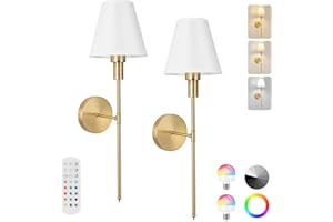 CANEOE Battery Operated Wall Lights,Rechargeable Wall Light with 5000mAh Dimmable Detachable Charging Bulbs and Remote,Gold Wireless Wall Lights for Living Room Bedroom Farmhouse Bedside Hallway(2 Pack)