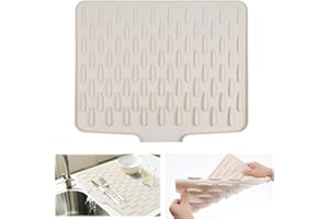 Vicloon Silicone Draining Mat, Heat-Resistant Silicone Mat Dish Drying Mats, No-Spill Silicones Worktop Saver, Silicones Drying Mats, Non-Slip Kitchen Sink Drainer for Counter, Sink, Table, Milky