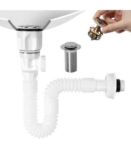 Abflussrohr-Set Für Waschbecken – Geruchsdichter Siphon, Verstellbar 28-100 Cm, Mit Stöpsel, Schwarz