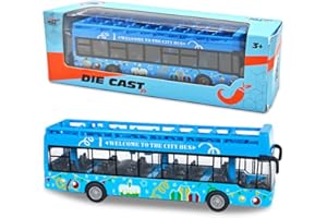 WFKKMEQ Toy Car, Pull Back Vehicle Toy Bus Mini Toycar Bus Model Car Small Bustoy Friction Powered Vehicles Die-cast City Buses Toys Cars Model Educational Toys Birthday Gift for Kids(Light Blue)