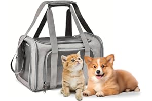 APKOL Bolsa Transportin Gato,6KG Transportín Perro Gato, Aprobada por la Aerolínea,Plegable Transportin para Gatos,Transportadora Gato con Bandolera Desmontable para Gatos für Katzen Kleine,Gris,L