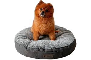 MaxCor Coussin Chien et Chat Rond à Mémoire de Forme Orthopédique - Petit Anthracite Imperméable - Soulage et Préserve Les articulations - Face hiver Face été - Ne se déforme Pas et Lavable en Machine