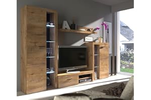 MEBLINE Wall Unit Rumba – Wohnwand Wohnzimmer RGB – Wohnzimmer Möbel – Wohnwand Modern – Lowboard Wohnzimmer – Wohnzimmer Schrankwand – Wohnzimmer Möbel Modern