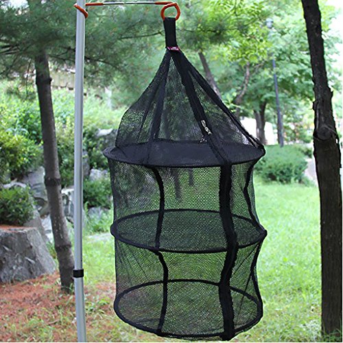 Gazechimp 4 Schichten Windundurchlässiges, Faltbares und Hängendes Trockennetz – Hanging Netz Trockner Net, perfekt für Gemüse, Fischgerichte Outdoor Camping, Picknick Speicher Korb (Schwarz) - 4