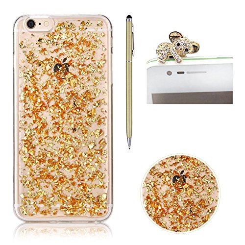 iPhone 6S / iPhone 6 Hülle Glitzer ,SKYXD Blattgold Funken Flocken Pailletten Design Schutzhülle Weiche TPU Transparent Silikon Handyhülle mit [ Koala Staubstecker + Eingabestift ] Glanz Kristall Handytasche Schick Klar Zurück Haut Schlank Etui Schale Fall - Gold