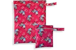 FILO FUCHS 2er Set Wetbags mit süßen Motiven - wasserfeste wiederverwendbare Nasstasche mit Reißverschluss als Beutel und Organiser für Babys, Windeln Schwimmsachen Schmutz Wäsche Sportsachen (Pink - Zebra)