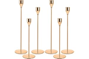 DONGQI Set of 6 Gold Candle Holder for Taper Candles, Candlestick Holders Metal Tall Candle Stand for Taper Candles Candle Holder Fits 3/4 Inch Thick Candle for Wedding, Living Room, Dinning Decorations