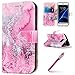 Produktbild Handyhülle for Galaxy S7 Edge,Galaxy S7 Edge Flip Case,Hpory Retro Elegant Marmor Painted Ledertasche Handyhüllen Leder PU Bookstyle Klapphülle Case With Multi-Kredit Kartenfächer Wallet Flip Cover mit Standfunktion Magnetverschluß Cover Case PU Leder Und Silikon Innenschale Anti-Staub Anti-Kratzer und Shockproof Telefon Tasche Handytasche Schutzhülle für Samsung Galaxy S7 Edge + 1 x Hpory Stylus-(Rosa Meerwasser)