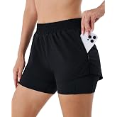 Hanyomo Women 2 in 1 Running Shorts Yoga Fitness Bodybuilding High Waist Gym Shorts with Lining Zipper Pockets
