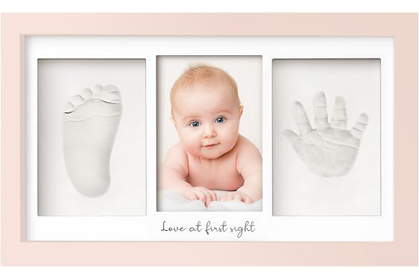 KeaBabies Kit d'empreintes de main et de pied de bébé – Cadre photo d'empreinte de main et de pied en argile pour chambre d'enfant, cadeau personnalisé pour première fête de Noël (rose pétale)