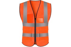 JZK Siatkowa Kamizelka Bezpieczeństwa z Kieszeniami i Zamkiem Błyskawicznym, Odblaskowa dla Mężczyzn, Kobiet, Dorosłych