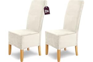 SH SCHEFFLER-HOME LIVE HOMESTYLE SCHEFFLER-Home Fundas Sillas de Comedor Elásticas Puma Velvet – Set de 2 Elegantes Fundas Sillas Ajustables – Fundas para Sillas en Terciopelo con Banda Elástica, Blanco-Crudo