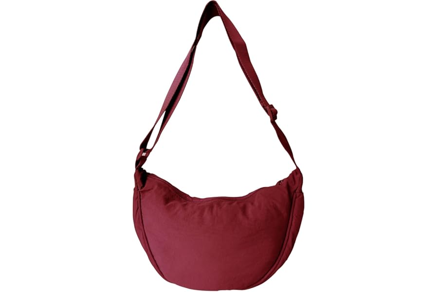 GoPaw Crescent Bag for Women, Nylon Half Moon Bags Women Crossbody Bag with Adjustable Strap, Solid Color Dumpling Bags Portable Crescent Purse for Daily Use