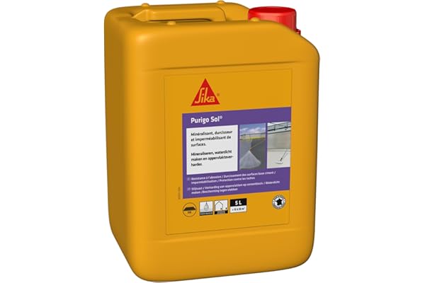 SIKA - Durcisseur de surface et Réducteur de poussières - Purigo Sol - Prêt à l’emploi - Anti-poussière pour dalles béton - Résistant à l’abrasion - Intérieur et Extérieur - 5L