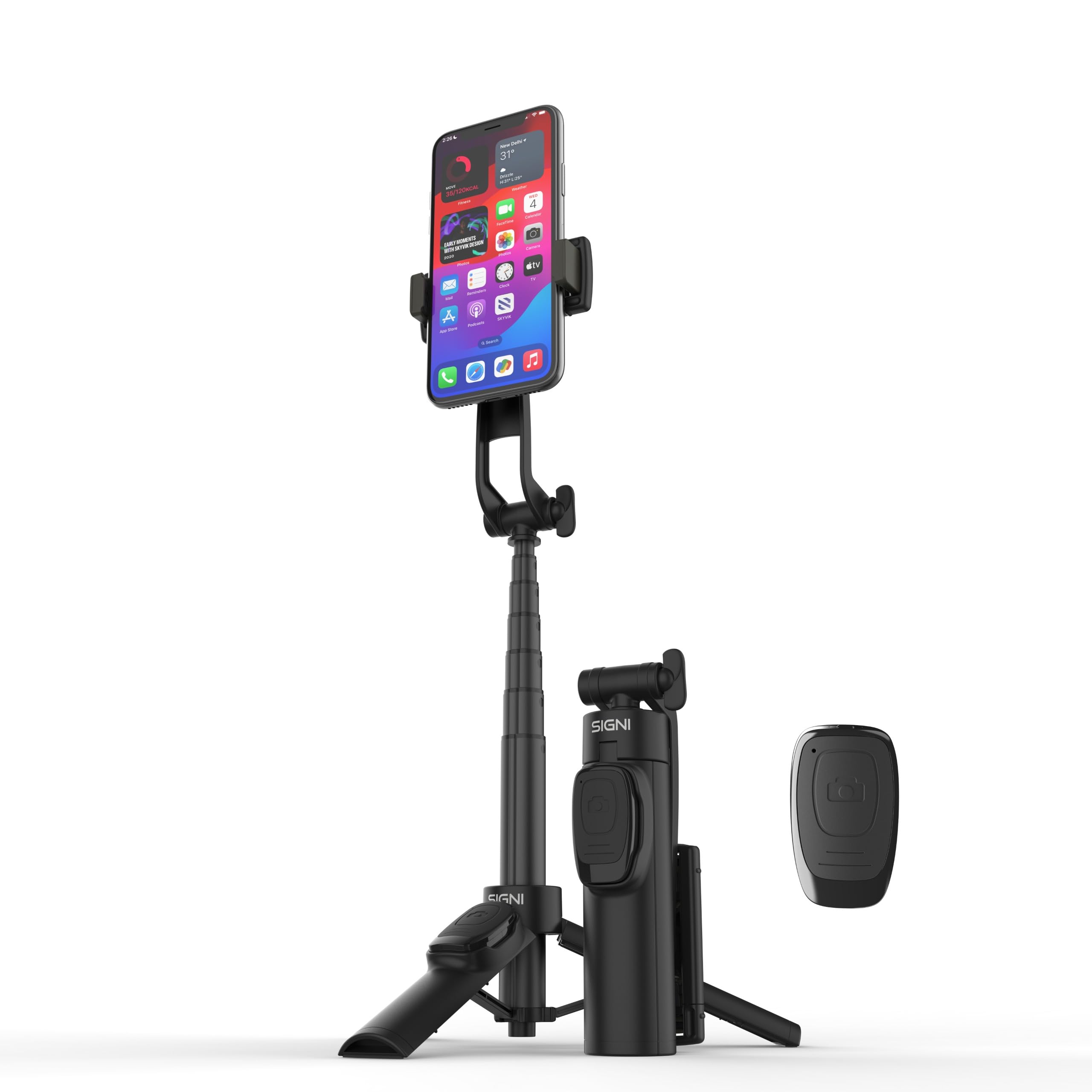 SIGNIPOD Compact Tripod/Selfie Stick Extendable Light Weight Portable for Travel Vlogging for All Mobile Phones with Bluetooth Remote