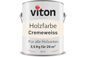 VITON S.R.O. VITON Holzfarbe - 3,5 Kg Creme Holzlack Seidenmatt - Wetterschutzfarbe für Außen - 3in1 Grundierung & Deckfarbe - Profi-Holzschutzlack - KE31 - RAL 9001 Cremeweiss