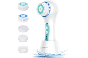 FREE BREATH Gesichtsreinigungsbürste, Gesichtsbürste，Elektrisch für die Gesichtspflege mit 5 Bürstenköpfen, wasserdichte IPX7-Gesichtsreinigungsbürste zum Reinigen und Peelen(grün)