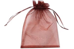 PLECUPE 100 pezzi Sacchetti Confetti,Sacchetti Organza 10x15cm,Sacchetti Regalo,Organza con Coulisse,Saccgetti Portaconfetti Borse Gioielli Sacchetto di Caramelle-Caffè