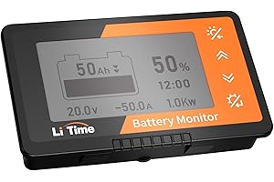 LiTime Monitor de Nivel de Batería con Shunt, 500A 8V-120V Monitor de Nivel de Batería con Pantalla LCD Retroiluminada, Alarma Buzzer para RV, Carro de Golf, Panel Solar