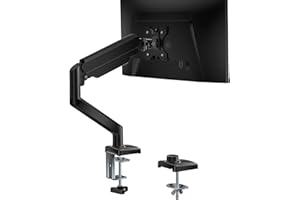 WALI Single Monitor Arm for 17-34 inch Screens, Ergonomic Gas Spring Monitor Arm Desk Mount up to 12 kg, Adjustable Computer Monitors Stand with Clamp and Grommet Base, VESA 75/100mm (GSMP001N), Black
