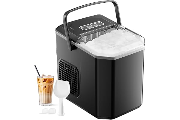 Machine à Glaçons, 12kg en 24h, 9 Glaçons en 6-8 Minutes, Machine a Glaçons avec Cuillère à Glace Réversible et Poignée de Transport, pour la Maison/Cuisine/Camping