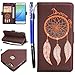 Produktbild FESELE Dreamcatcher Schutzhülle für [Huawei P10 Lite] Feder Traumfänger Prägung Brieftasche Hülle Leder Flip Case Handyhülle mit Magnetverschluss, Huawei P10 Lite Card Slot Vintage Series Wallet Cover Ledertasche Leder-Mappen-Karten-Slot-Abdeckung im Bookstyle Ständer Kartenfach für Huawei P10 Lite + Blau Eingabestift Stylus Touch Pen-Traumfänger,Braun