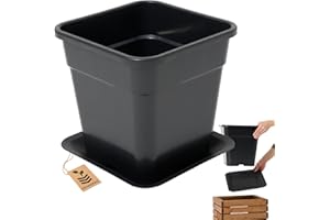 ‎HOMERZO HOMERZO Quadratischer Pflanztopf 18L Schwarz - Professioneller Anzuchttopf mit Bodenlöchern - Kunststoff Pflanzcontainer 30x30 cm - Drainagesystem gegen Staunässe (mit Untersetzer, 3, Stück)