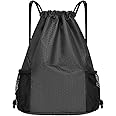 Gsogcax Drawstring Bags, 20L Waterproof Drawstring Gym Bag, Black Swimming PE Sack Drawstring Bag for School Girls Boys Backpack, Shopping Yoga School Beach Football