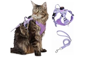 SKMEDITEC Cat Harness and Leash Set With AirTag Holder, Upgraded Escape Proof Adjustable Kitten Vest with Lead for Small Cat Outdoor Walking, Soft Breathable Mesh Jacket with Reflective Strips M, Purple