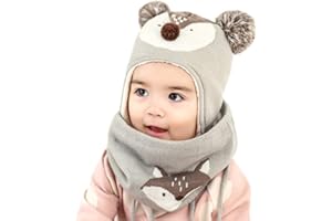 DORRISO Ragazzi Ragazze Cappello Sciarpe Set Tenersi al Caldo Confortevole Autunno Invernale Carina Piccolo Volpe Beanie Cappelli Berretto Bambini Infantili del Cappello per 1-7 Anni Bambino