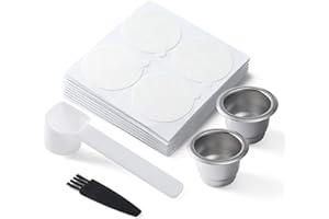 HAILASRE Réutilisable 2 pcs Capsule de café Compatible avec la machine Nespresso OriginalLine, dosettes de café rechargeables en acier inoxydable avec 100 couvercles d’autocollants en papier