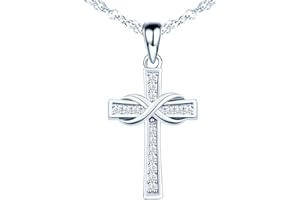 INFINIONLY Collar Pendientes para mujer, Juegos de joyas de plata 925, collar pendientes de cruz y símbolo de infinito elegante, circón con incrustaciones, juegos de joyas para niña, plateado