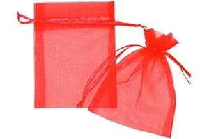 LITTLE SNOW DIRECT 10pcs 7x9cm Organza Gift Favour Bags Wedding Jewellery Drawstring Pouches - Hot Red