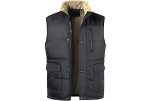 MeiLayM Chaleco de invierno Hombre sin manga chaqueta color sólido Chaleco otoño Invierno forro de felpa gruesa Cazadora Casual Moda abrigo cremallera caliente Top con múltiples bolsillos