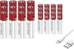 SSCYHT Batterie Lithium-ION Rechargeable de Grande capacité 1.5V 5500mAh, avec câble de Chargement de Type C, Charge Rapide USB 1.5V, Paquet de 2 à 12