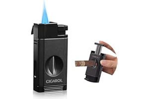 CIGAROL Mechero, 2 Llama Mechero Puros con Corta Puros en V, Mechero Soplete Cocina - No Contiene Gas, Grandes Regalos para Hombres (Negro)