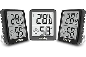 Hygrometer Thermometer Innen Digital Vaikby 3 Stück- Luftfeuchtigkeitsmesser & Raumthermometer, Hohe Präzision, Einfach abzulesen, Energiesparend, für Innenräume wie Wohnzimmer, Schlafzimmer, Büro