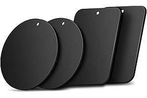 LORSENG 4 Pcs Adhesive Metal Plate, Metal Plate for Magnetic Phone Holder, Phone Magnet Sticker, Universal Thin Metal Plates Replacement Accessory Kits for Magnetic Car Phone Holder (2 Round and 2 Rectangle)