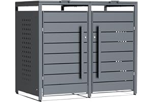 CHOSHOME Mülltonnenbox 2er 240L - Anthrazitgrau Verzinkter Stahl - 2 Tonnen mit Automatikdeckel, Abschließbar - inkl. Erweiterungsmöglichkeit - Mülltonnenverkleidung, Aufbewahrungsbox für Mülltonnen